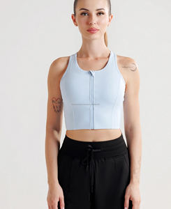 Soutien-gorge de sport pour femme à maintien moyen, écologique, respirant, séchage rapide, en Spandex/Nylon, avec fermeture éclair frontale - Product Image 2