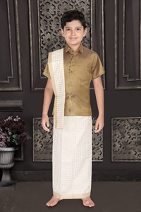 Conjunto Tradicional de Dhoti para Niños, Seda Angavastram Sin Arrugas, Ropa Étnica para Bodas, Ropa Infantil del Sur de la India, de 0 a 10 Años - Product Image 3