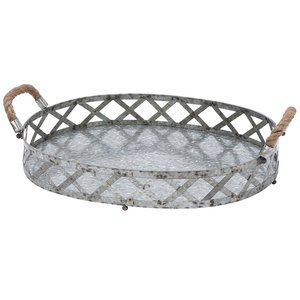 Bandeja ovalada de Metal galvanizado para fruta, con mango y borde perforado, plato de servicio para decoraciones del hogar - Product Image 1