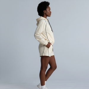 Custom Logo Women's <b>2</b>-Piece Hooded Shorts Set Solid Color Breathable Sporty Above Knee Crop <b>Top</b> and Shorts Regular Fit Summer - Product Image 4