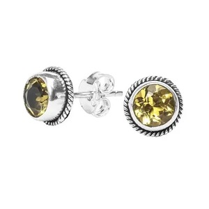 Handcrafted Citrine <b>Stud</b> <b>Earrings</b> 925 Sterling <b>Silver</b> Bezel <b>Set</b> Rope Edge Design Classic Gemstone Fashion Jewelry Gift for Women - Product Image 5