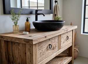 Mueble de Baño de Madera Sólida Estilo Rústico con Cajones y Gabinete para Lavabo, Mueble de Lujo para Baño - Product Image 2