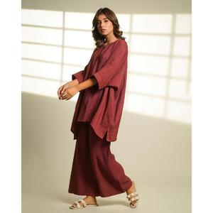 Handmade Women's Bohemian 2 Piece Set Linen Cotton Solid Color Long Sleeve V Neck Loose Fit Full Length <b>Pants</b> Outfit Spring - Product Image 2