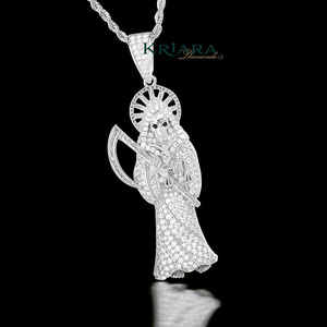 Pendentif Grim Reaper en argent 925 plaqué or avec moissanite, breloque à thème religieux, bijoux unisexe - Product Image 6