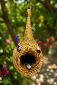Nid d'oiseau suspendu artisanal en fibre de coco – Décoration écologique en fibre naturelle pour la maison et les cadeaux - Product Image 1