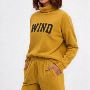 Winter Women Solid Mockneck Shorts Set Polyester Cotton Fleece Streetwear Casual Wear Soft Knitted Waterproof Quick Dry - Product Image 1