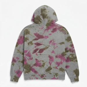 Sudadera con capucha oversize para hombre, tie-dye, con efecto desgastado, dobladillo sin rematar, bolsillo canguro, 100% algodón - Product Image 2