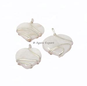 Top vente pierre naturelle semi-précieuse pierre assortie coeur pendentifs galvanisés pendentif coeur gonflé - Product Image 3