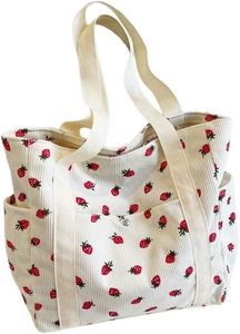 Bolso Tote de Algodón con Estampado de Fresas Style De Maison, Cierre con Cordón, Cadenas, Bolso de Mano de Moda para Mujer, para Uso Diario en Todas las Estaciones - Product Image 5