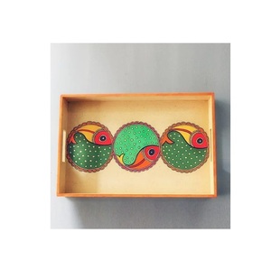 Plateau décoratif en bois rustique fait main Meena à motifs floraux, idéal pour les fêtes, les événements et les repas quotidiens - Product Image 2