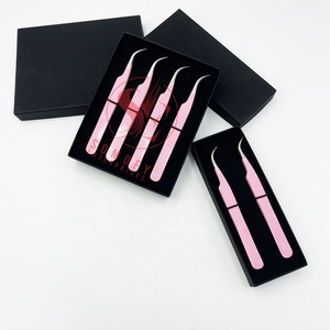 Pinces à cils en acier inoxydable, boîte de 4 pièces, emballage professionnel, pinces à cils légères pour extensions de cils, marque privée - Product Image 3