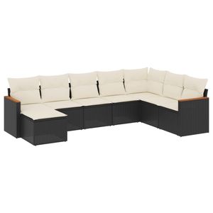 Set Divano da Giardino in Polyrattan Nero con Cuscini in Rattan PE Bianco Crema - Product Image 2