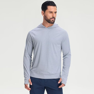 Sweat-shirt à capuche en tricot gaufré bleu clair pour homme, coupe slim, respirant, décontracté, avec manches raglan texturées - Product Image 2
