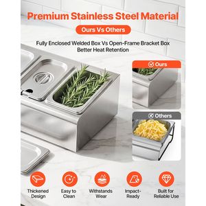 Vassoio da banco in acciaio inossidabile per servire cibo e insalate, con dispenser e griglia refrigerata per buffet e esposizione condimenti - Product Image 4