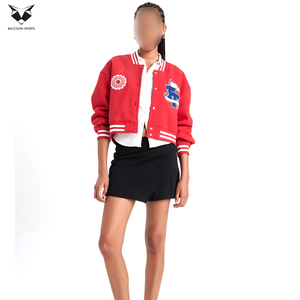 For Wholesale Rate Women Varsity Jacket Red White Embroidered Logo Full Sleeve Turn-down Collar Short Length Autumn Wear - Product Image 2
