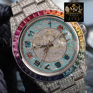 Factory Directly Sell Six Colors Luxury <b>Bling</b> Hip Hop Iced Out Alloy with Colorful Rainbow Glass Calendar <b>Ladies</b> Quartz <b>Watch</b> - Product Image 5