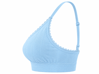 Soutien-gorge bralette côtelé pour femme avec dentelle, col en V, bretelles réglables et large bande sous-poitrine, pour usage quotidien