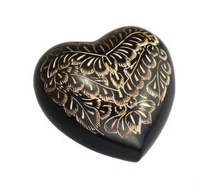 Urne funéraire noire en forme de cœur avec motif de feuille argentée pour cendres d'adultes, urne souvenir en forme de cœur pour cendres masculines et féminines - Product Image 2
