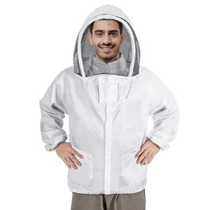 Veste de protection apicole avec voile détachable, respirante, coupe ample, manches en polyester et coton, rose, vêtement de sécurité, coutures surjetées - Product Image 1