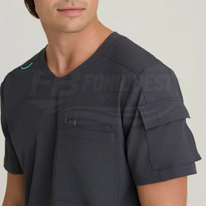 Ensemble de blouses médicales unisexe gris à manches courtes, col en V, poches, uniforme d'hôpital, tissu tissé en coton et polyester, FONILBEST SPORTS WEARS, personnalisé - Product Image 3