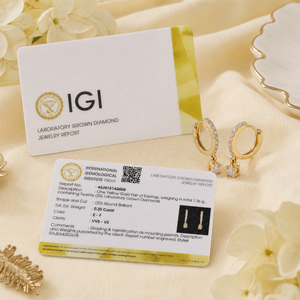 Pendientes de Aro con Diamantes Cultivados en Laboratorio, Certificados por IGI, Oro Amarillo Sólido de 14 Quilates, Corte Brillante, Joyería para Mujer, Hechos a Mano - Product Image 6