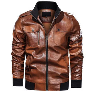 Shop our Men's Brown Faux <b>Leather</b> Tactical Bomber <b>Jacket</b>. Durable, stylish, and utility-driven with multiple reinforced pockets. - Product Image 1