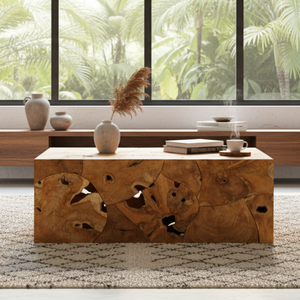 Table basse artisanale pour salon ARTERRA Premium Luxury, table en bloc de racine de teck rustique, durable - Product Image 4