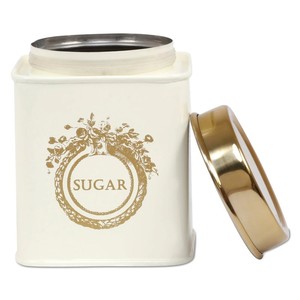 Boîte de rangement pour sucre en métal blanc avec couvercle doré, pot de rangement décoratif pour la cuisine - Product Image 4
