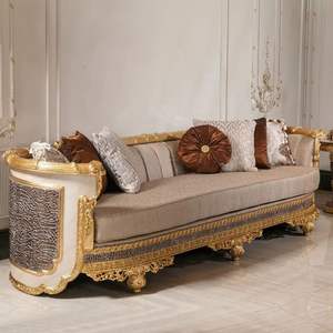 Juego de Sofás Seccionales Clásicos de Lujo, Esponja, Madera de Caoba Tallada en Dorado, Diseño Tradicional en Forma de L para Apartamento, Sala de Estar, Hotel - Product Image 1