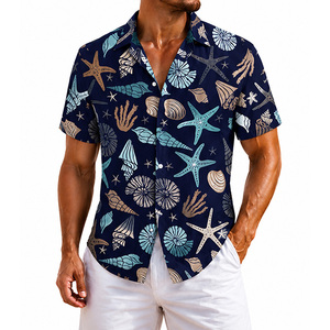Chemise d'été décontractée à manches courtes pour homme, style safari, tissu satiné tissé à motif floral, séchage rapide, 100% polyester, 320g - Product Image 6
