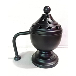 Quemador de Hierro Negro Mate Hecho a Mano, Incensario Árabe Tradicional para Oud y Soporte Decorativo de Metal para Incienso - Product Image 1