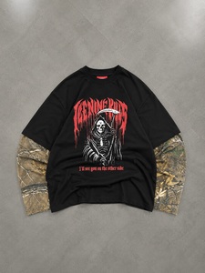 Camiseta Gráfica Personalizada para Hombre, Talla Grande, Tejido Grueso, Camuflaje, Doble Manga, Estilo Urbano, Algodón, Hombros Caídos, Manga Larga - Product Image 3