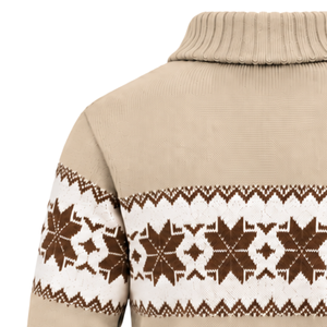 Pull tricoté décontracté pour homme, col châle, motif à carreaux beige, marron et blanc, manches longues, pull d'hiver avec logo frontal, vente en gros de tricots - Product Image 4