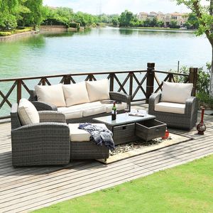 Set da Giardino in Rattan a 5 Pezzi, Comodo Arredamento da Esterno per Conversazione con Cuscini - Product Image 3