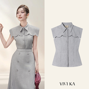 ODM OEM Women's Elegant Gray Sailor Collar Tailored <b>Blouse</b> Sleeveless Office Chic Top Polyester Spandex MELA - Product Image 1