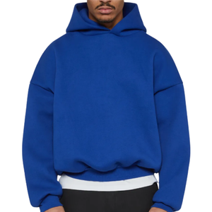 Sweat à capuche en molleton de coton bleu épais pour l'hiver, personnalisable avec impression et broderie, style streetwear, séchage rapide, en Spandex/Coton pour homme - Product Image 1