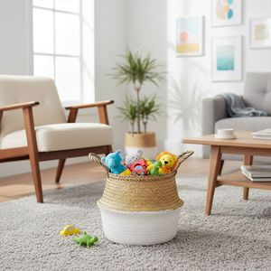 Handwoven Seagrass <b>Foldable</b> Storage <b>Baskets</b> Handles Eco-Friendly Natural Clothing Organizer for Home Decor Laundry Wholesale - Product Image 5