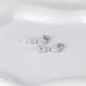 Moissanite Emerald Cut Diamond Dangle <b>Drop</b> Earrings with 925 Silver Fine Romantic Jewelry for Womens Engagement Gift - Product Image 4
