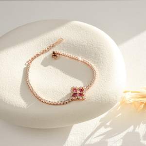 Pulsera de tenis de rubí en oro rosa, conjunto de joyería de pulsera y pendientes de rubí, regalo para ella, joyería fina - Product Image 1