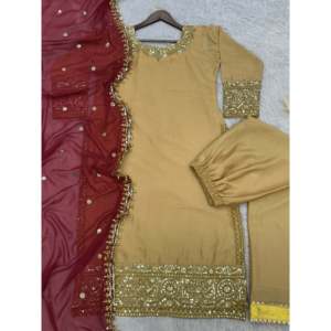 Fancy HK Women's <b>White</b> Plazzo <b>Top</b> Set with Embroidery and <b>Sequin</b> Work Size L Including Dupatta - Product Image 6