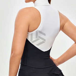 Camisetas sin mangas deportivas con logo personalizado para mujer, con media cremallera, ropa deportiva informal, fitness, yoga, chaleco de yoga sin mangas de cintura alta para mujer - Product Image 3
