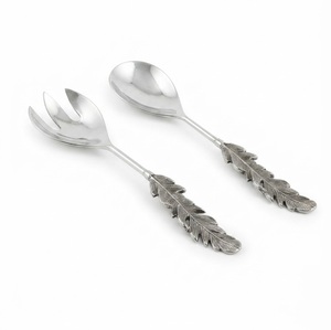 Vintage Gold <b>Salad</b> Server Set Wholesale Stainless Steel 2-Piece Serving Spoon and Fork Set with Textured Handle In Good Price - Product Image 3