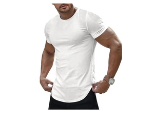 Camisetas de gimnasio ajustadas personalizadas para hombre, camisetas atléticas de palangre, manga corta, transpirable, cuello redondo de verano, de talla grande, tejidas en blanco, informales - Product Image 6