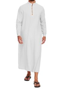 Robe longue traditionnelle de Dubaï, couleur blanche unie, fermeture à boutons, respirante, coupe régulière, longueur complète - Product Image 3