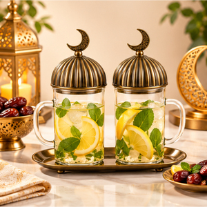 Juego de Jarras de Vidrio para Ramadán con Tapa de Luna de Bronce Vintage y Bandeja, Estilo Medio Oriente, para Decoración del Hogar en Eid Mubarak - Product Image 5
