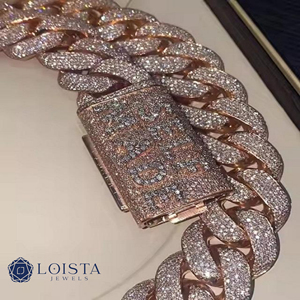 LOISTA Rose Gold Plated Moissanite <b>Statement</b> <b>Necklace</b> Round Brilliant Cut Link Chain Luxury Unisex Everyday Wear - Product Image 5