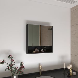 Mobile da Bagno Rettangolare Manchester Nero Wengue con Specchio e Armadietto Portamedicinali - Product Image 1