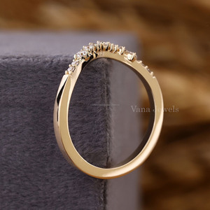 Lab Grown Diamond <b>Stacking</b> Wedding <b>Ring</b> Women Dainty V Shaped Thin 14K Solid Gold Band IGI Certified Promise Matching Curved - Product Image 5