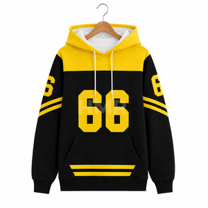 HMR Sorority Sisterhood Black Yellow Color Block Hooded Sweatshirt With Number 66 Print Front Pockets Regular Fit - Product Image 5