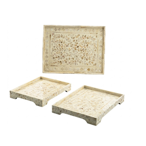 Plateau décoratif artisanal minimaliste en nacre incrustée, fait main, pour rangement et style domestique - Product Image 2
